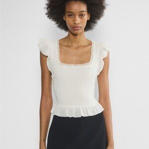 Aritzia Wilfred Celia Cream Smocked Top Size Medium